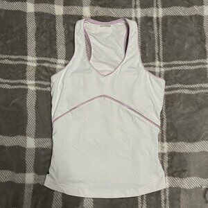 Adidas White Athletic Tank w/ Purple Trim & Lace-Up Back – Sporty & Stylish